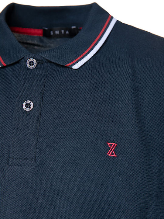 Snta Polo Pique mit kurzen Ärmeln, gestreiftem Kragen und Manschetten, Logo-Kontrast - Blue Navy