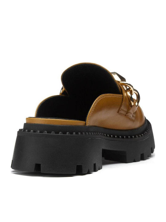Genius Women's Mules with Chunky Low Heel in Tabac Brown Color