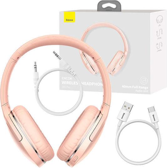 Baseus Encok D02 Pro Wireless / Wired On Ear Headphones with 25 hours of Operation and Quick Charge Pink