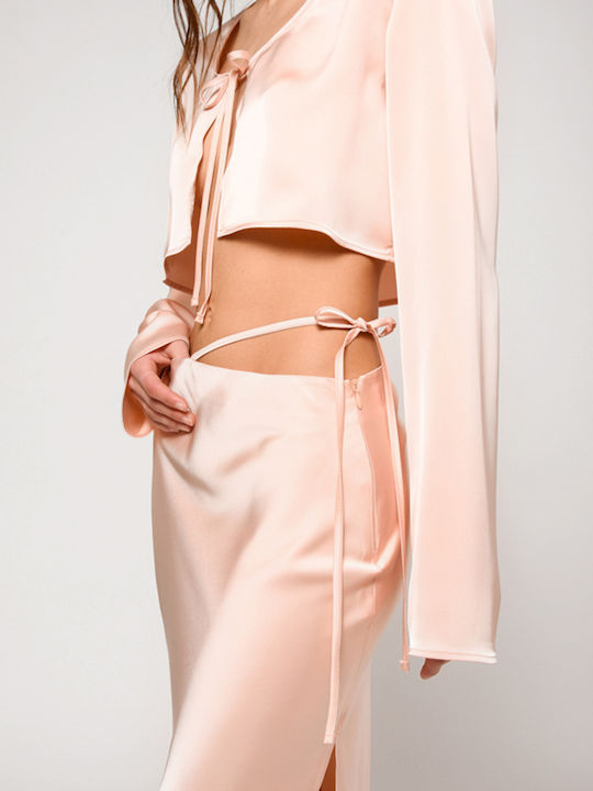 Gwyneth Set mit Satin,σατεν Midi Rock Rosa