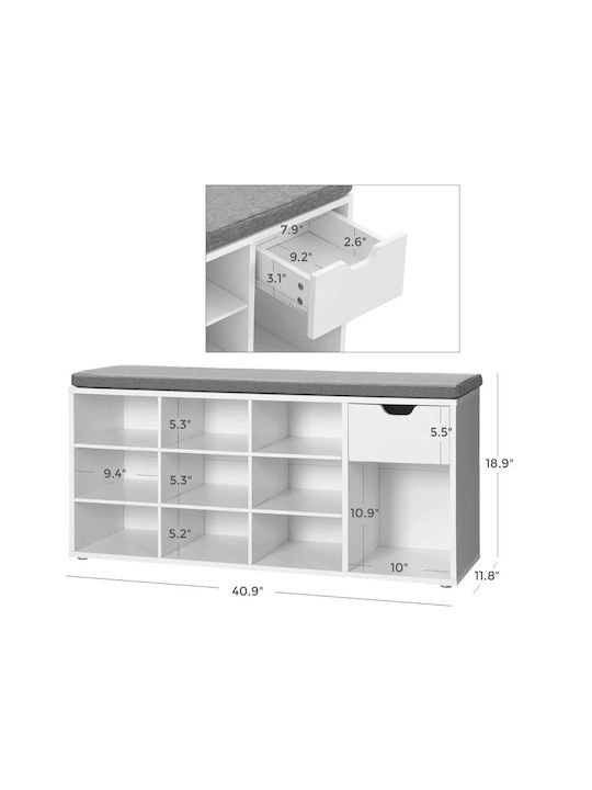 Suport pentru pantofi cu 9 Rafturi Albă L104xW30xH48cm