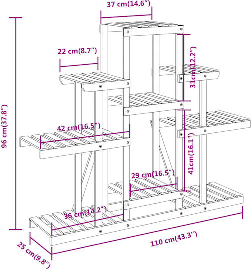 vidaXL Ραφιέρα Γλάστρας Ξύλινη Καφέ 110x25x96εκ.