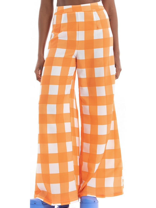 Glamorous Damen Hochtailliert Stoff Palazzo-Hose Orange