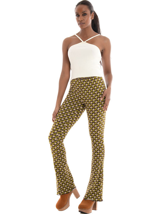 Women's High-waisted Fabric Trousers Flared with Elastic