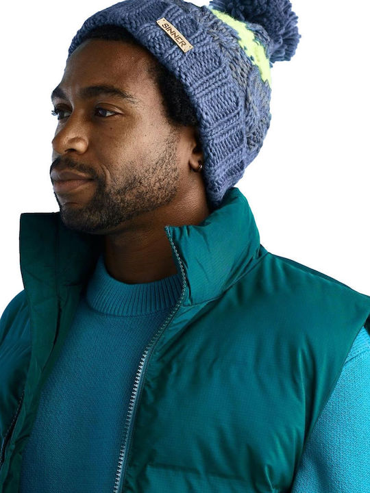 Jackson Pom Pom Beanie Unisex Σκούφος Πλεκτός σε Μπλε χρώμα