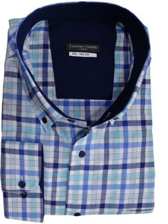 Luciano Faketti Plaid shirt Greek stitching blue