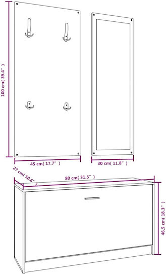 Entry Furniture with Mirror / Hanger & Shoe Rack 80x27x46.5cm