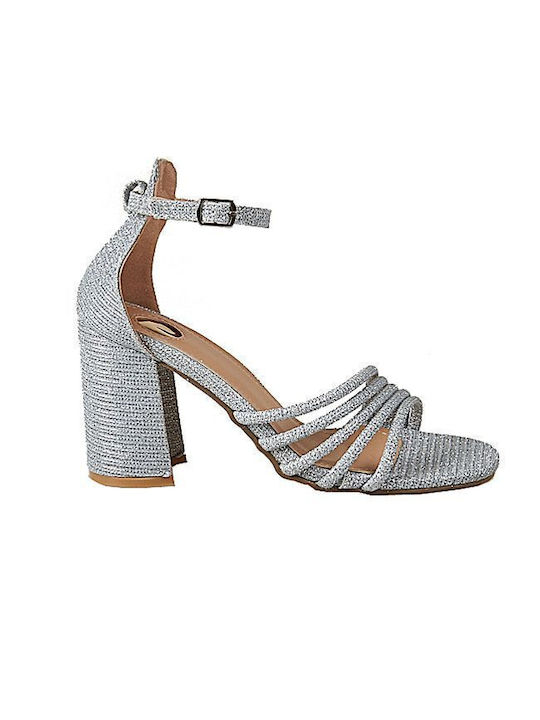 Elenross Damen Sandalen mit Chunky hohem Absatz in Silber Farbe