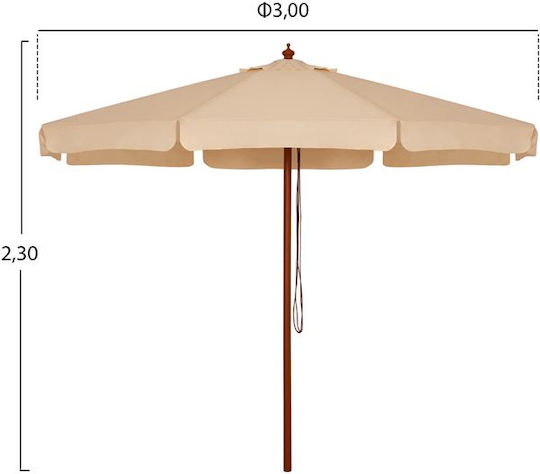 Professional Round Wooden Parasol Waller Beige Φ3xH2.3m