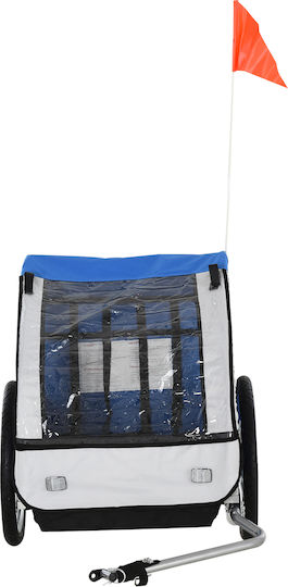 Homcom Kindliches Anhänger Fahrrad 2 Sitzplätze Sicherheitsgurte Stahl Blau Oxford Stoff