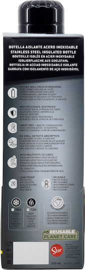 Stor Insulated Steel Bottle Symbol Kids Water Bottle Batman Stainless Steel with Screw Cap Non Spill Black 515ml