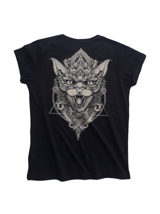 Mandala Angry Cat Men's Short Sleeve T-shirt Black