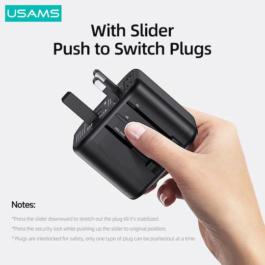 Usams Univesal Travel Charger to Universal Plug Adapter US/AU/EU/UK