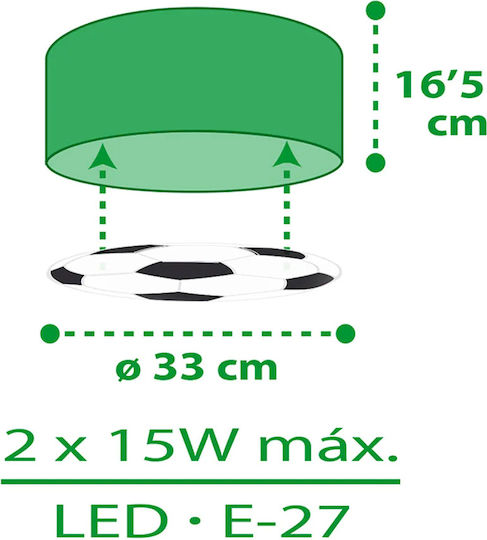 Ango Kids Plastic Chandelier Mount Ceiling Light E27 Sports Football Green 15W 33x16.5cm