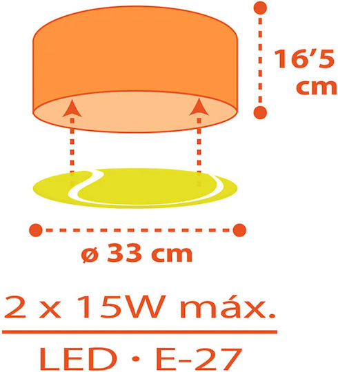 Ango Kids Plastic Chandelier Mount Ceiling Light E27 Sports Tennis Orange 15W 33x16.5cm