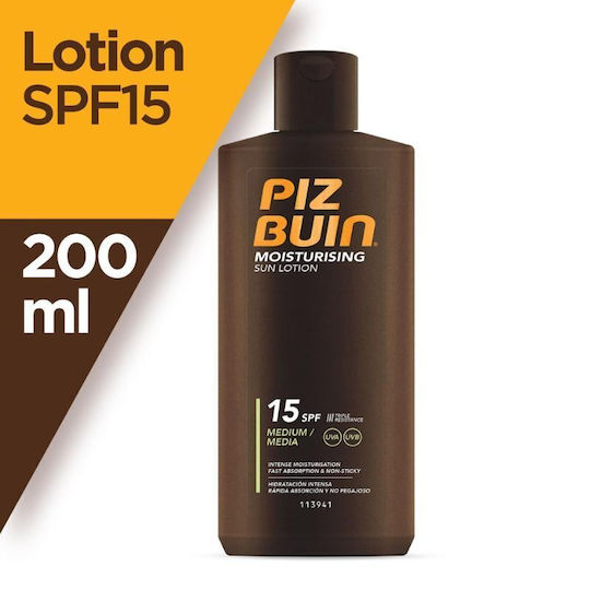 Piz Buin Moisturising Αδιάβροχη Αντηλιακή Λοσιόν για το Σώμα SPF15 200ml