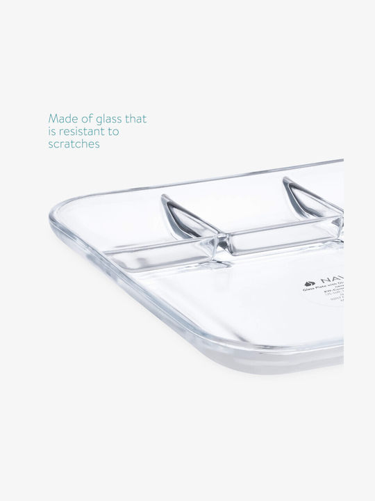 Navaris Glass Dessert Divided Serving Plate with 4 Slots Transparent 25.4x25.4x2.8cm