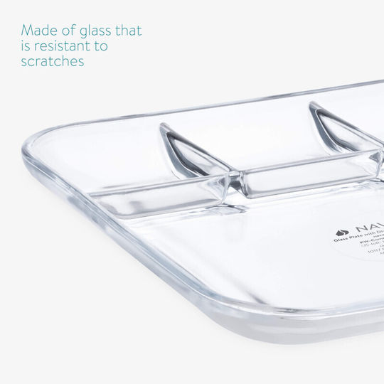 Navaris Glass Dessert Divided Serving Plate with 4 Slots Transparent 25.4x25.4x2.8cm