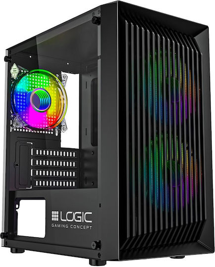 Logic Atos Gaming Mini Tower Κουτί Υπολογιστή με Πλαϊνό Παράθυρο Μαύρο