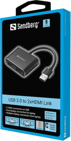 Sandberg USB-A Male to HDMI 2x Female Converter 1 Piece 134-35