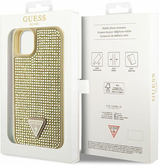 Guess Rhinestones Triangle Back Cover Σιλικόνης Χρυσό (iPhone 14)