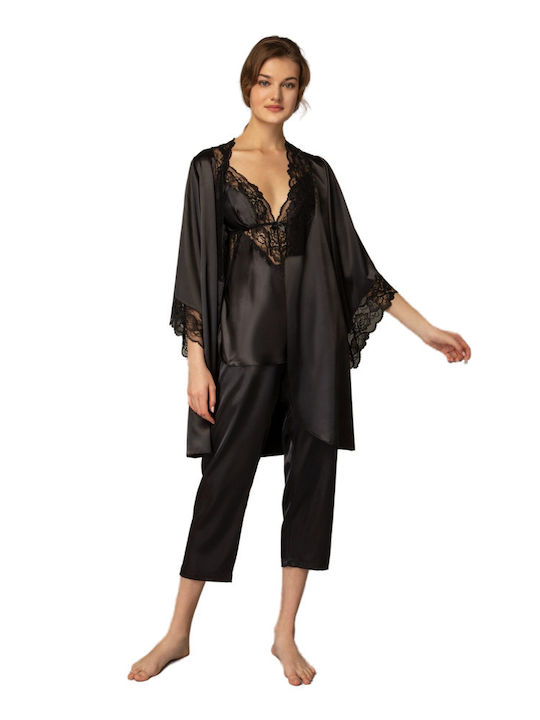 Milena by Paris Women's Pyjama Set Satin Black 9149