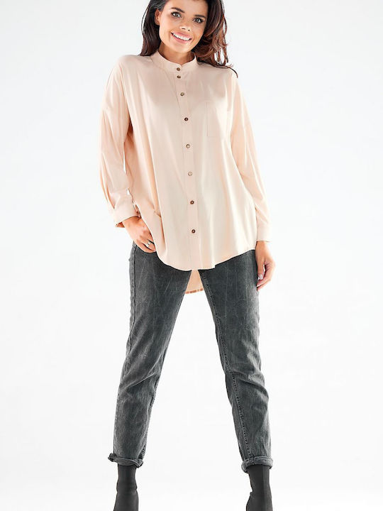 Awama A525 Women's Monochrome Long Sleeve Shirt Beige