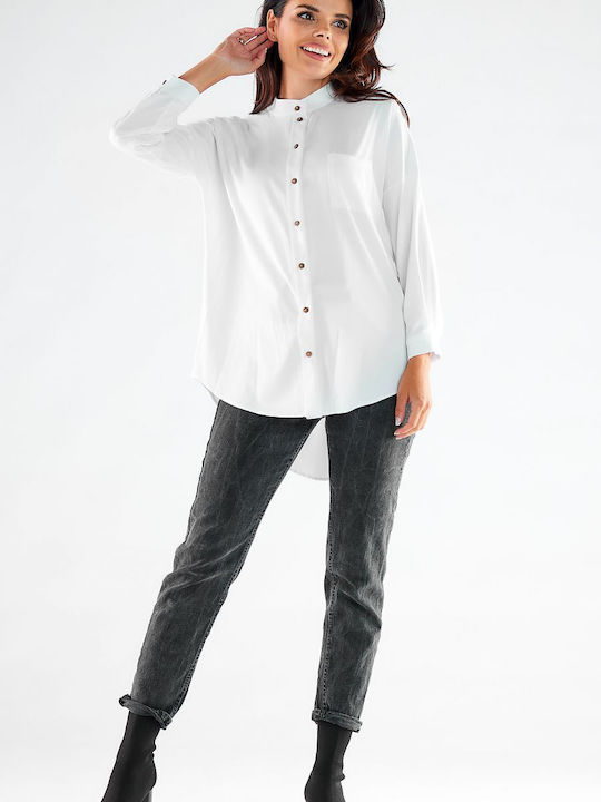 Awama A525 Women's Monochrome Long Sleeve Shirt White