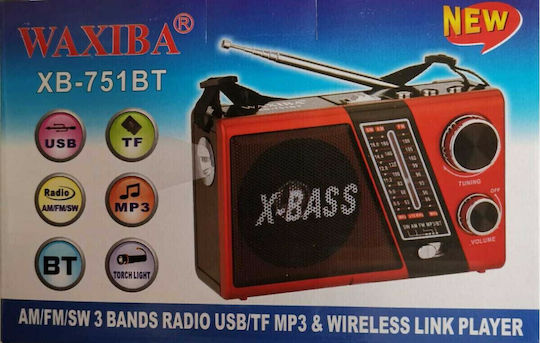 Waxiba XB-751BT Portable Radio Rechargeable with Bluetooth Red