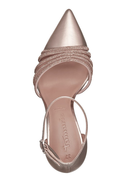 Spitze Zehen Pumps mit Riemen Rosa Gold
