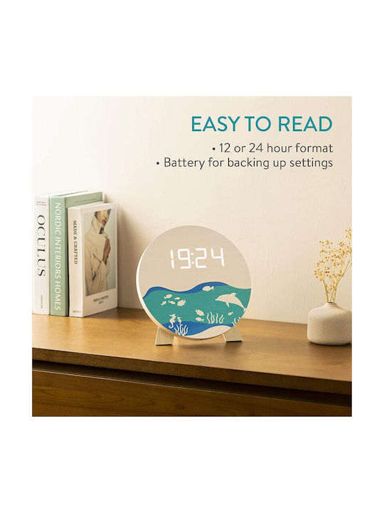 Navaris Design Ocean Ceas De Masă Digital Led Din Lemn Alb 58958.03