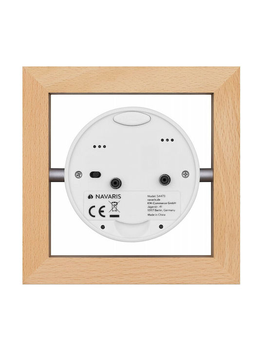 Navaris Design Square Tabletop Clock with Indicators Wooden with Alarm Clock Brown 54473.24.02