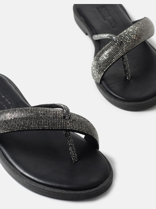 InShoes Leather Women's Sandals with Strass Black