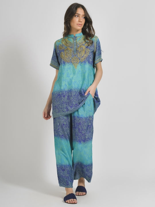 Ble Resort Collection Women's Pants Beachwear in Blue color