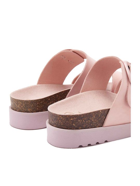 Ambre Leder Flache Sandalen für Damen in Rosa Farbe