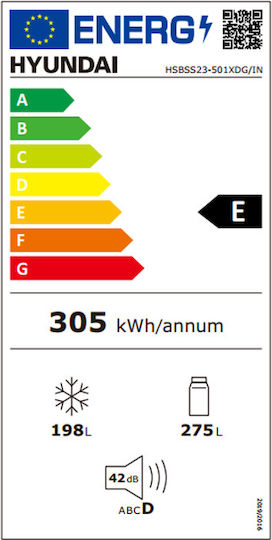 Hyundai Ψυγείο Ντουλάπα 563lt Total NoFrost Υ178.5xΠ83.3xΒ67εκ. Μαύρο HSBSS23-501XDG/IN