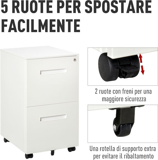 Office Storage Metal Drawer with Wheels, Lock & Drawers White L39xW48xH67cm