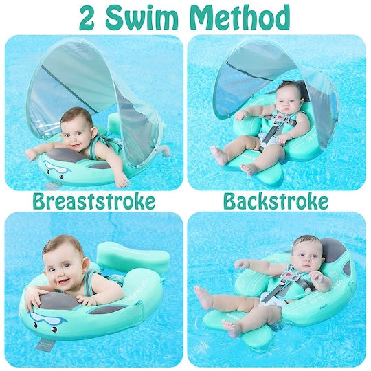 Mambobaby Baby Swimtrainer with Length 31cm and Sunshade for 6 Months to 2 Years Pink Flamingo