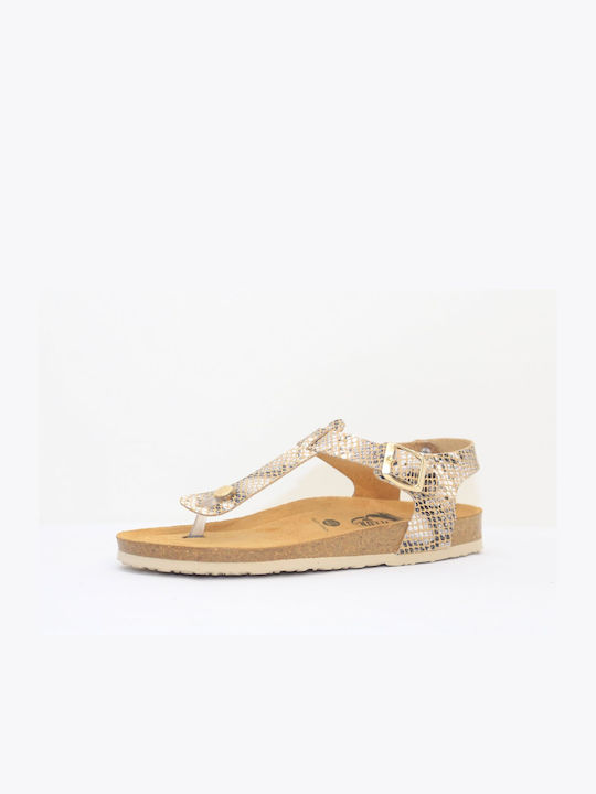 Plakton Leather Women's Sandals with Ankle Strap Beige