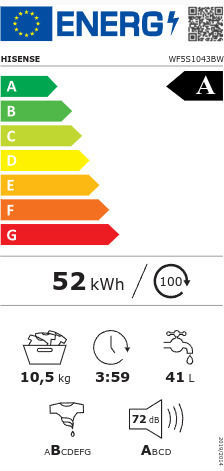 Hisense Πλυντήριο Ρούχων 10.5kg 1400 Στροφών WF5S1043BW