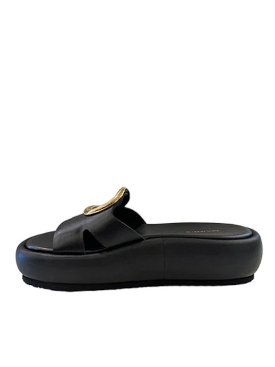 Makris I2 Leather Women's Flat Sandals Flatforms in Black Color