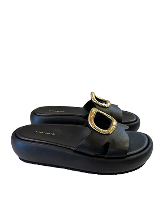 I2 Leather Women's Flat Sandals Flatforms in Black Color