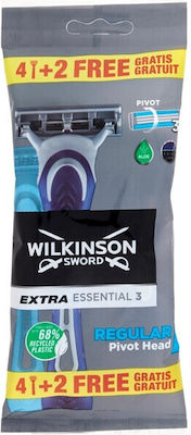 Wilkinson Sword Exτra Essentials 3 Disposable Razors with 3 Blades & Lubricating Tape 6pcs