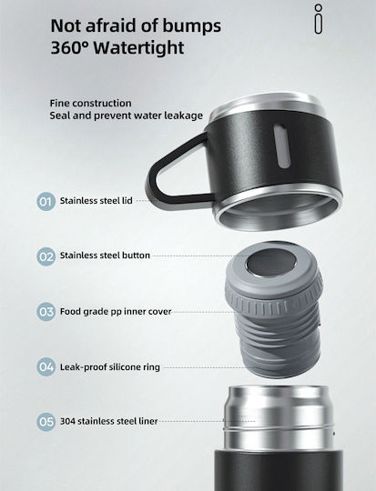 Techsuit Μπουκάλι Θερμός Ανοξείδωτο 500ml Μαύρο