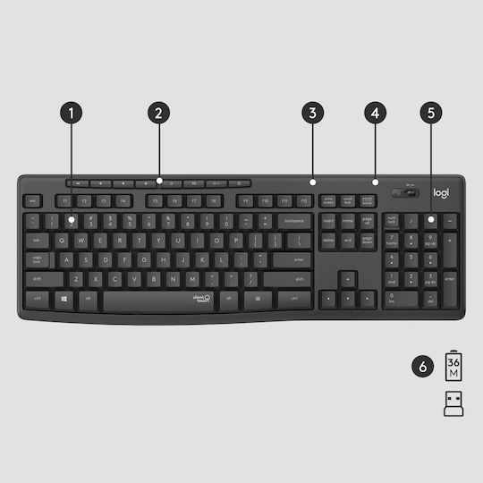 Logitech MK295 Silent Безжично Комплект клавиатура и мишка Английски US Сив