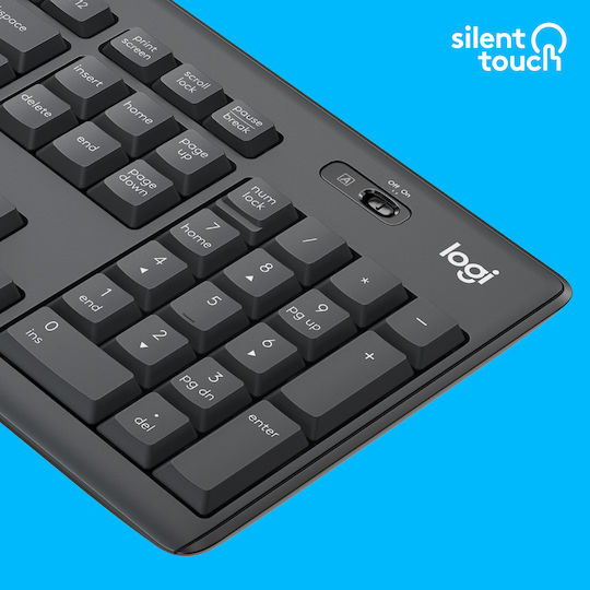 Logitech MK295 Silent Безжично Комплект клавиатура и мишка Английски US Сив