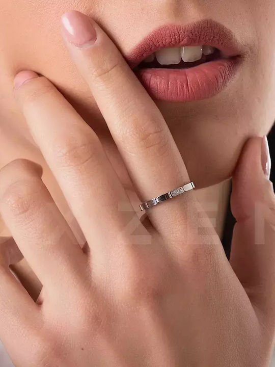 Oxzen Ring Small Wedding Band with Zircon made of Steel Gold Plated
