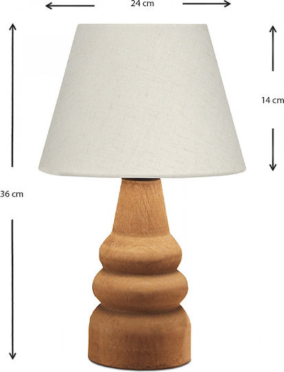 Megapap Lary Wood Table Lamp for Socket E27 with White Shade and Brown Base