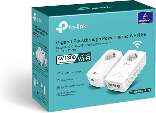 TP-LINK TL-WPA8631P KIT v4 Powerline Double Wi‑Fi 5 with Passthrough Socket and 3 Gigabit Ethernet Ports
