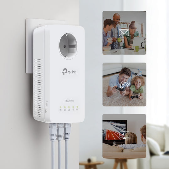 TP-LINK TL-WPA8631P KIT v4 Powerline Double Wi‑Fi 5 with Passthrough Socket and 3 Gigabit Ethernet Ports